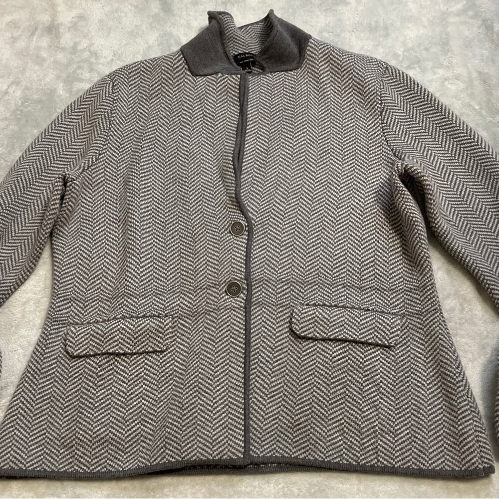 Talbots 100% Merino Wool Herringbone Jacket Women’s [size L] Gray Classic Blazer